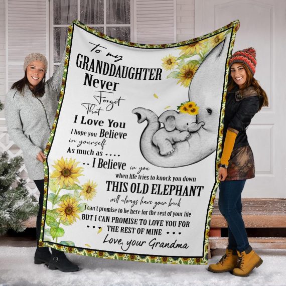 Grandma to grand daughter Elephant Sunflower Blanket-604afa3dcec8f