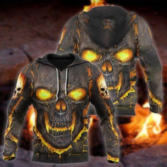 Skull Yellow Lava On Fire Unisex Hoodie CH – designfullprintus